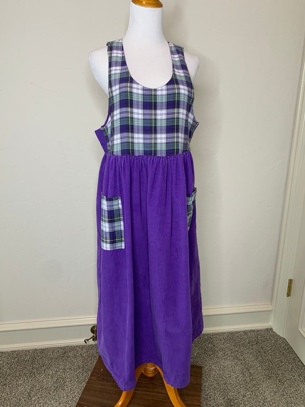 Cottagecore Purple Plaid Babydoll Dress Sz Medium